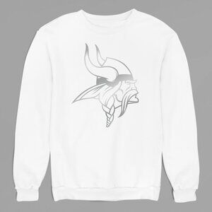 NEW Minnesota Vikings Silver Big Logo Fleece Crew Long Sleeve Sweatshirt WINter